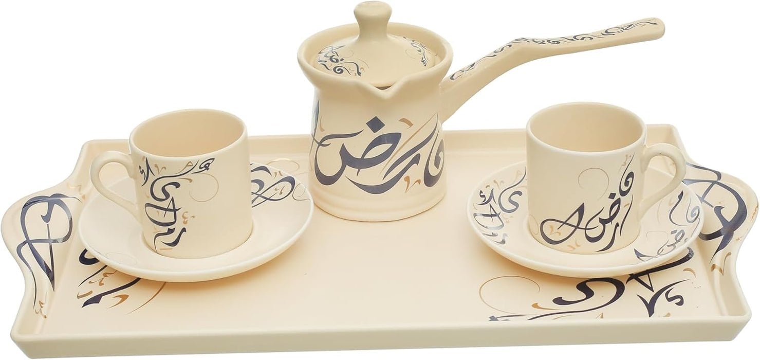 Turkish coffee cup set with Rosa  design, 6 pieces, porcelain, white