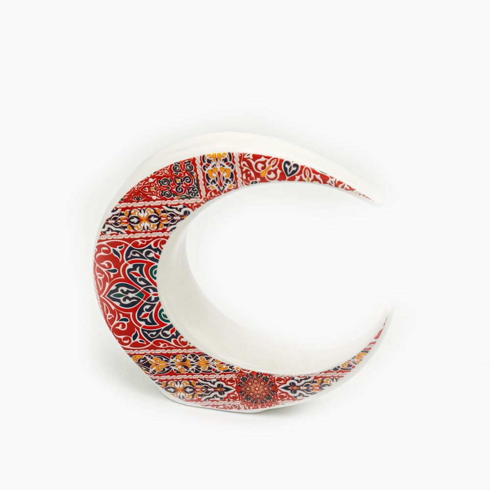 Porcelain Rosa Khayameya Red small minaret stand for Ramadan, featuring intricate design and Ahlan Ramadan branding.