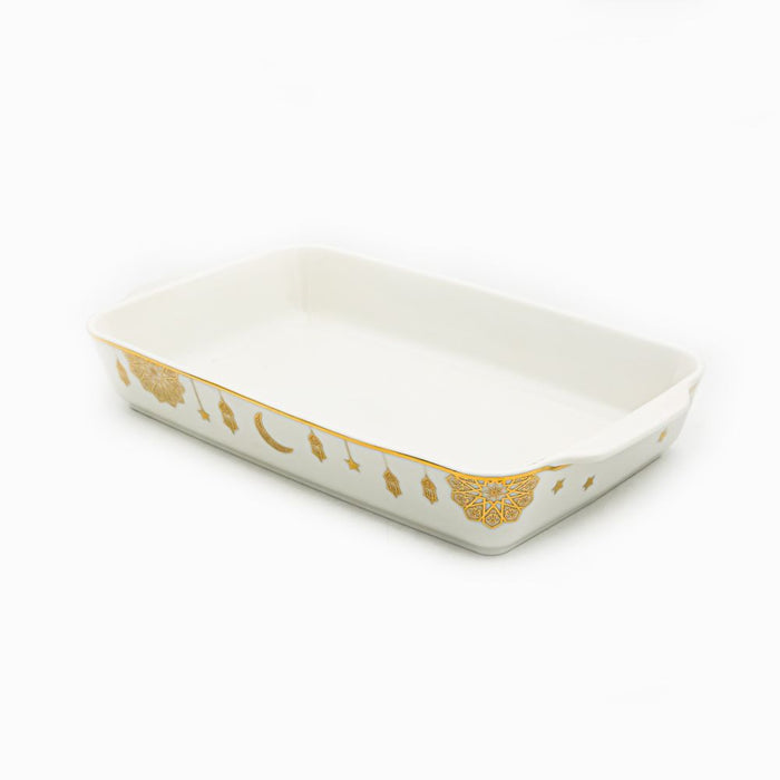 Rosa / Porcelain ( Golden Decorations Large Rectangular Oven Dish 37 cm )