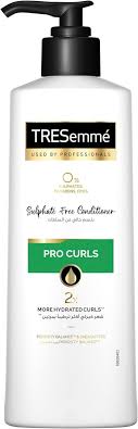 Unilever Tresemee Curl Conditioner for deep hydration and enhanced curl definition on damp curly hair.