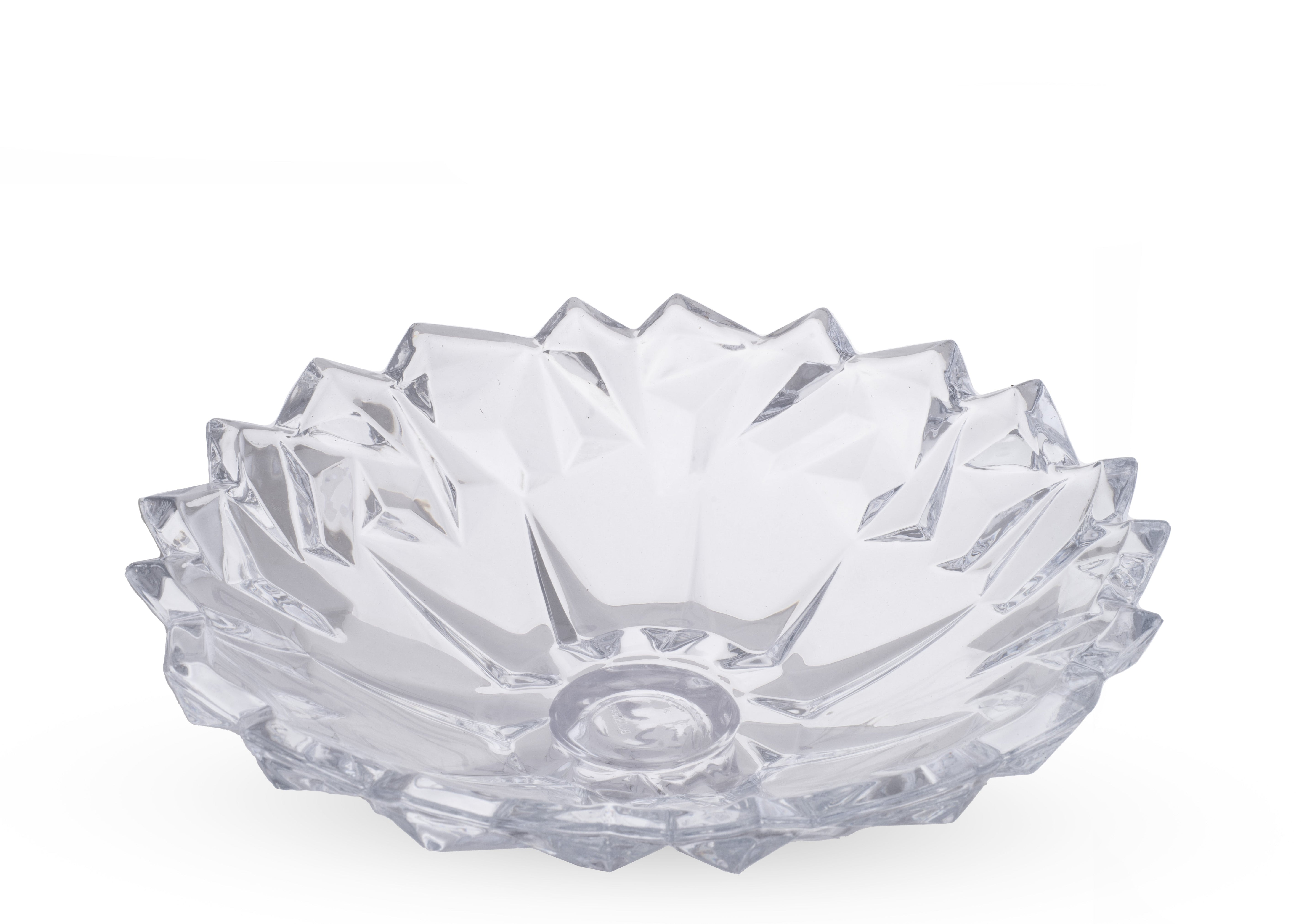 City Glass Fruit Plate 32cm on a table, clear glass design by Kitchen Tools, showcasing a modern fruit presentation.