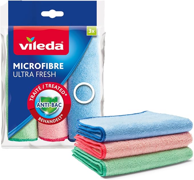 "Vileda Microfibre ULTRA FRESH Cloths | Anti-bacterial* | all-purpose cloth |30 x 30 cm | Multipack 3 Pcs "