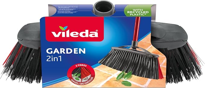 "Vileda 2 in 1 Outdoor Floor Broom with Stick, Combination Bristles for Dust and Coarse Dirt"