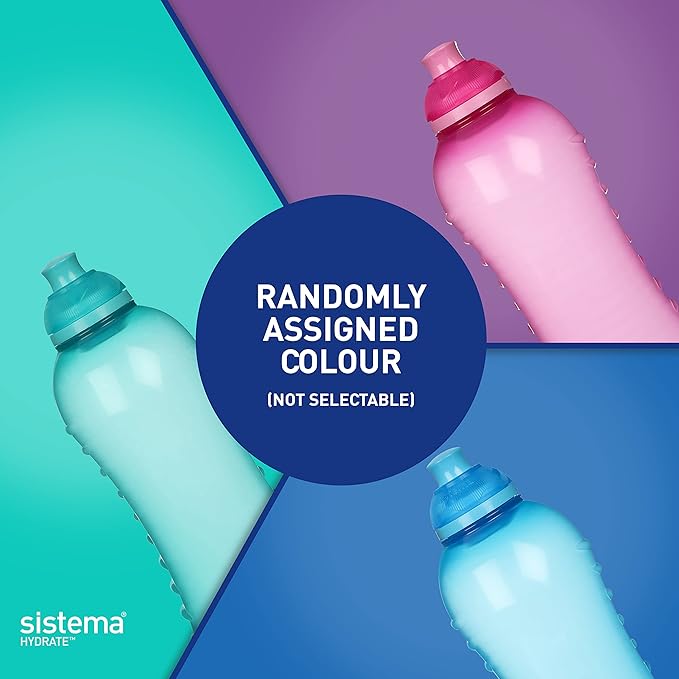 " Sistema Twist 'n' Sip Squeeze Sports Water Bottle, Leakproof Water Bottle, BPA-Free, Assorted Colours, 620 ml "