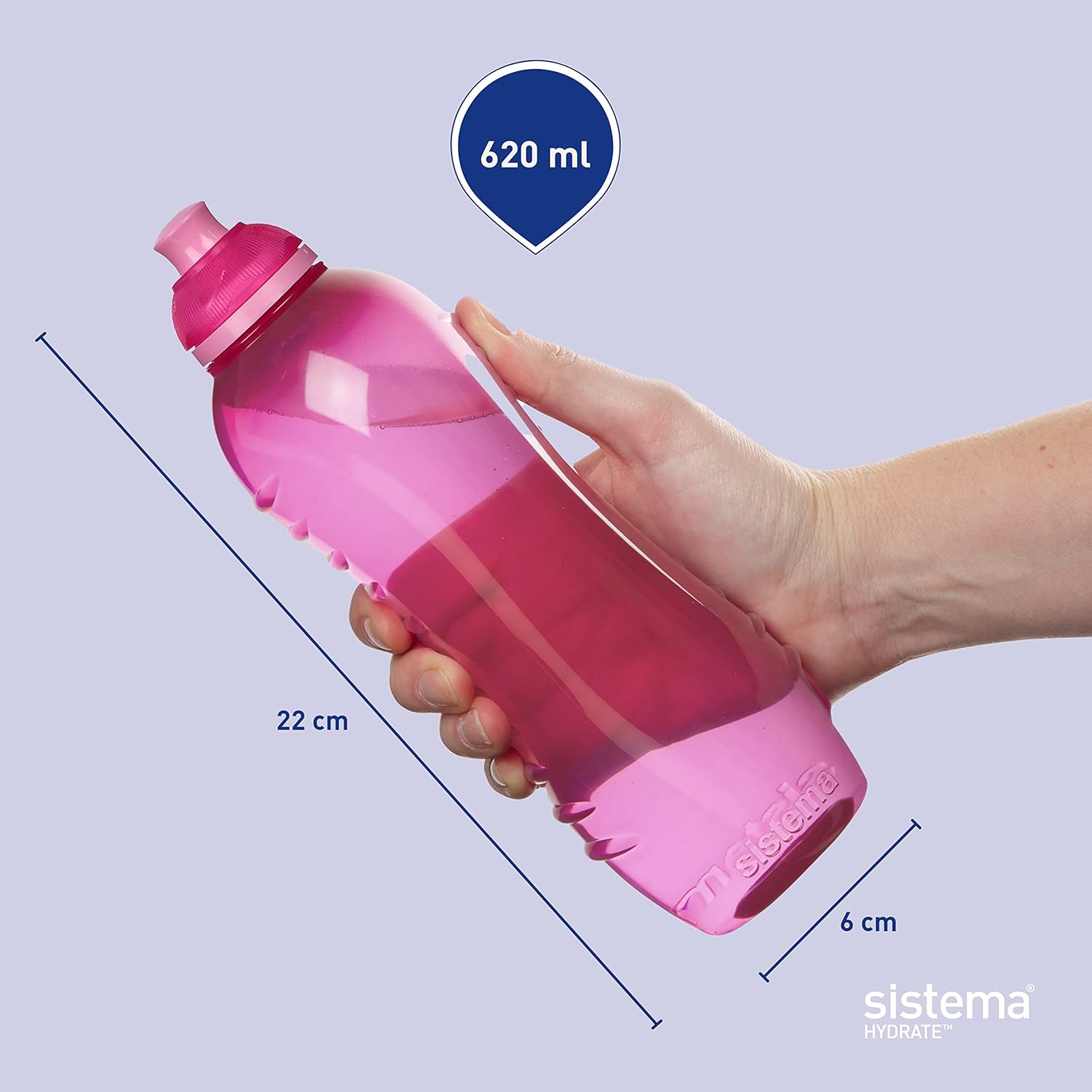 " Sistema Twist 'n' Sip Squeeze Sports Water Bottle, Leakproof Water Bottle, BPA-Free, Assorted Colours, 620 ml "