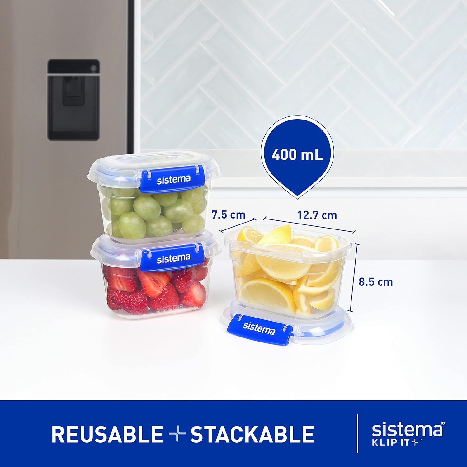 " Sistema Klip It Plus Polypropylene Container, Rectangular, 400 ml  "