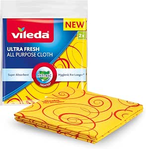 "Vileda ULTRA FRESH All Purpose Cloth | Anti-bacterial* | All-Purpose Cloth |Super Absorbent | Pack of 2 "