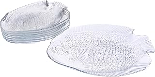 "Zinnia Fish Plate Set of 7 Pieces, cm - Clear Glass, Durable, Microwave and Dishwasher Safe, Food Safe, Reusable, Assorted Pack"