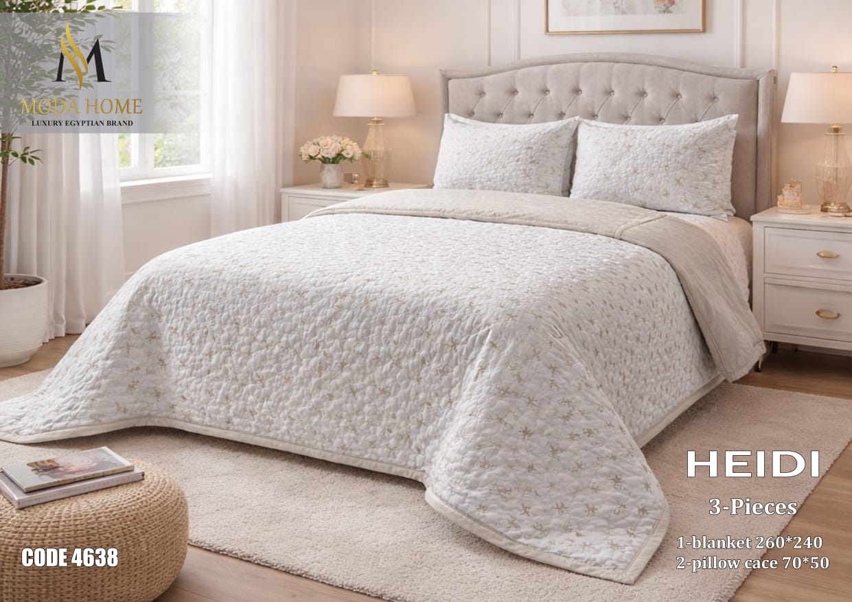 Heidi Butterflies quilted bedding set by MODA HOME with three-piece design, featuring butterfly patterns on a 240x260 cm duvet cover
