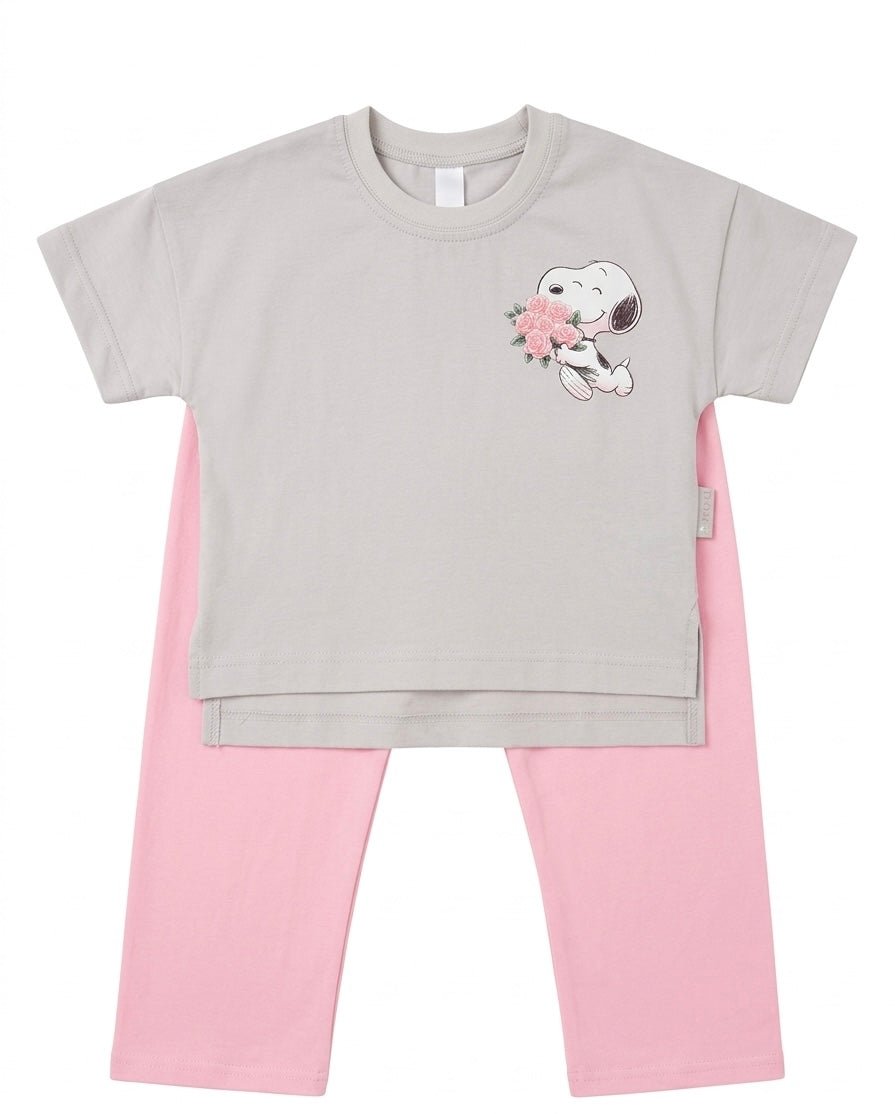 Dream Snoopy R.NECK pajamas featuring a cozy, soft fabric with a Snoopy cartoon print, perfect for comfortable sleepwear.