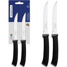 Tramontina Felice steak knife set with stainless steel blades and ergonomic handles, perfect for dining and food prep.