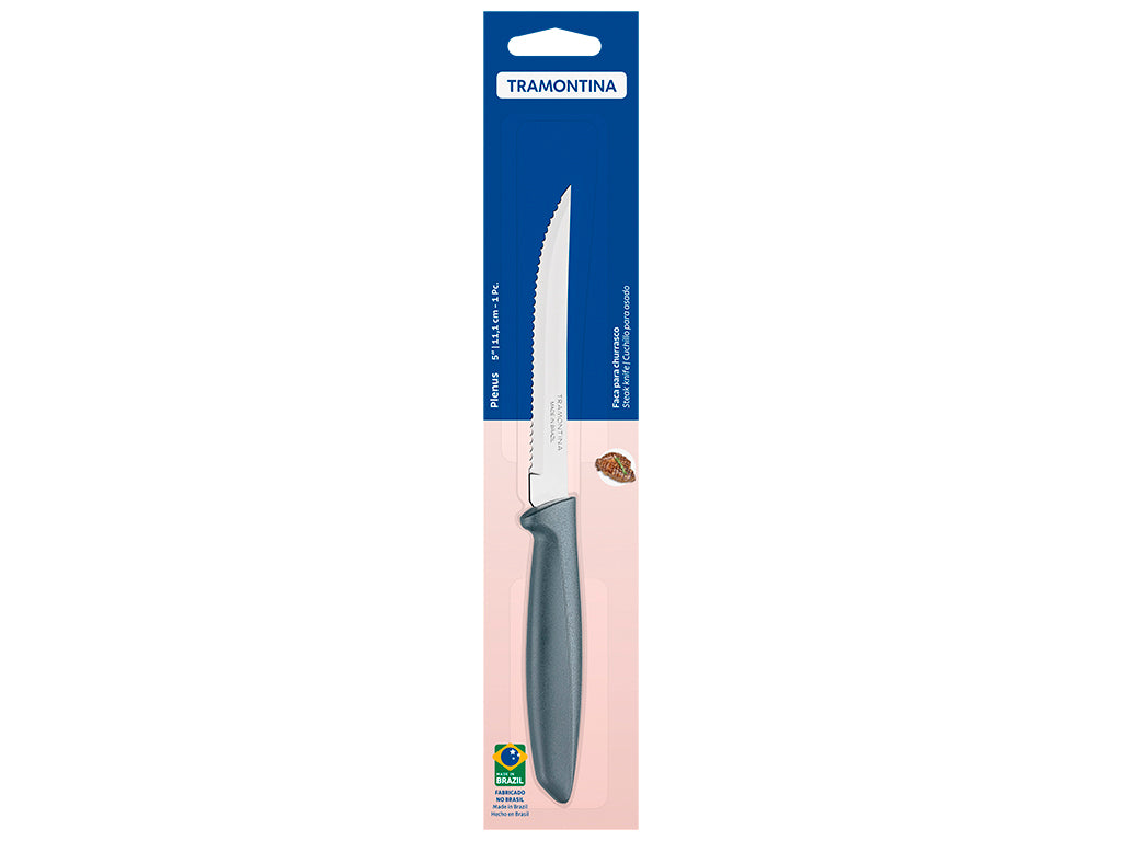 TRAMONTINA PLENUS سكينة ستيك stainless steel steak knife with ergonomic handle, ideal for precise meat cutting.