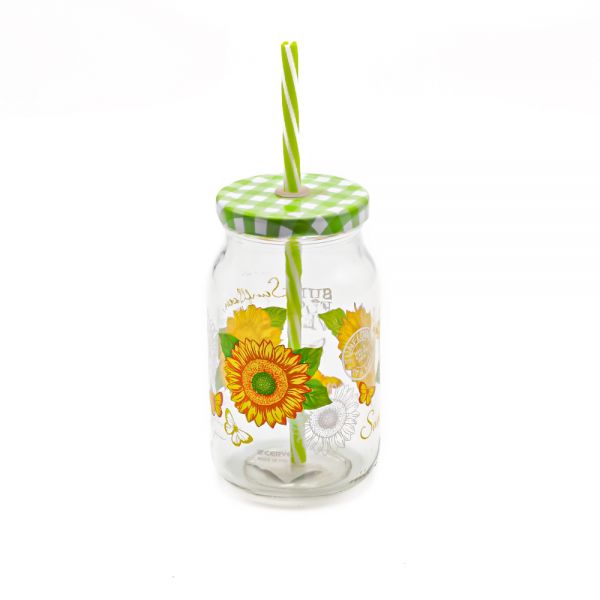 Cerve/Glass ( Sicilye Jar with lid + straw 450 ml )