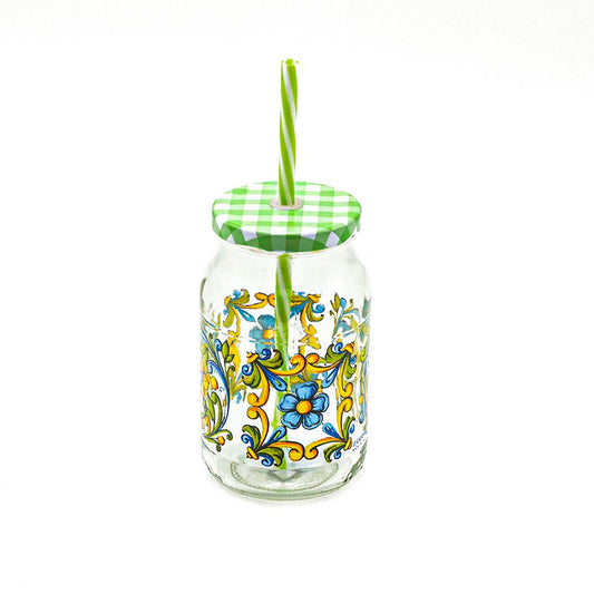 Cerve/Glass ( Nice Strawberry Jar with lid + straw 450 ml )