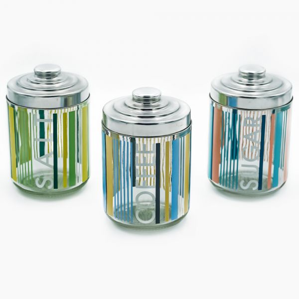 Set of three Cerve glass storage jars with 800ml capacity, featuring clear design and airtight lids.