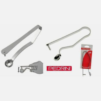 PEDRINI olive and cherry pitter in use, showing its durable stainless steel construction and ergonomic handle for easy pit removal.