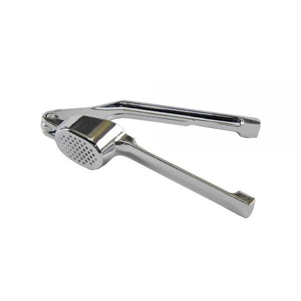 Rose® garlic crusher, a food container with a sturdy design and ergonomic handle, used for crushing garlic cloves efficiently.