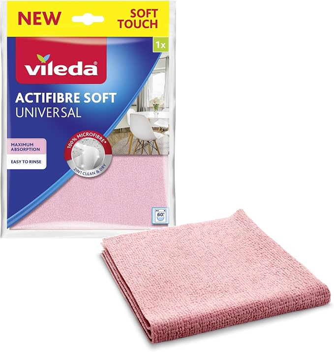 "Vileda Actifibre Soft Universal cloth | 100% microfibre | streak-free cleaning | highly absorbent | soft touch | light pink | 1pc. pack"