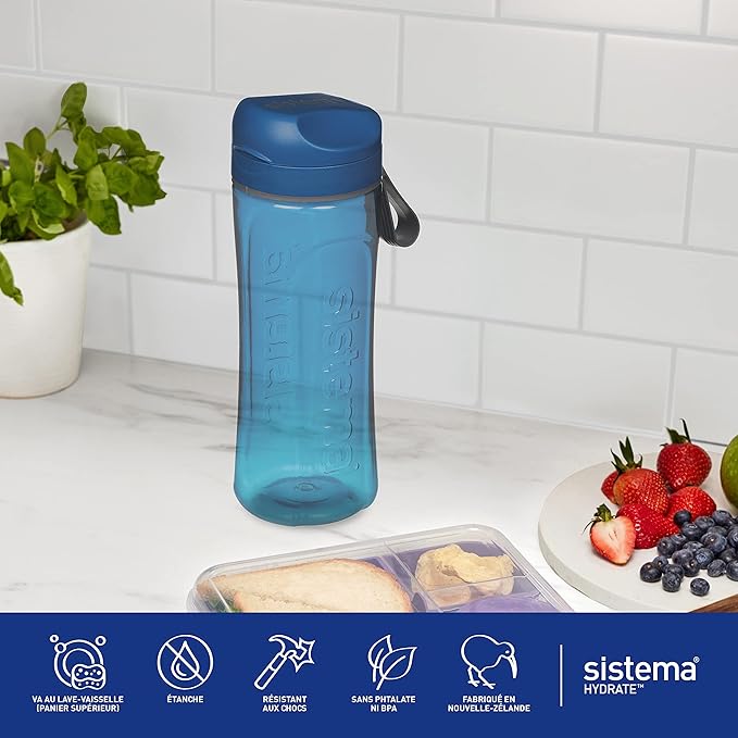 " Sistema Hydrate Tritan Swift Water Bottle | 600 ml | Leakproof Water Bottle | BPA-Free | Recyclable with Terra Cycle®| Assorted Colors "