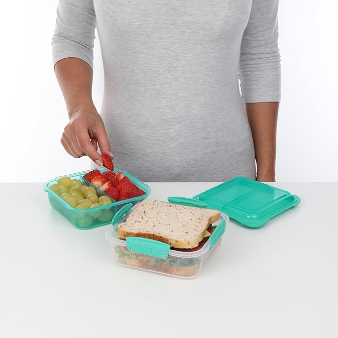 " Sistema Lunch Stack Square To Go Lunch Box | 1.24 L Food Container with Bento-Style Compartments | BPA-Free | Assorted Colors "