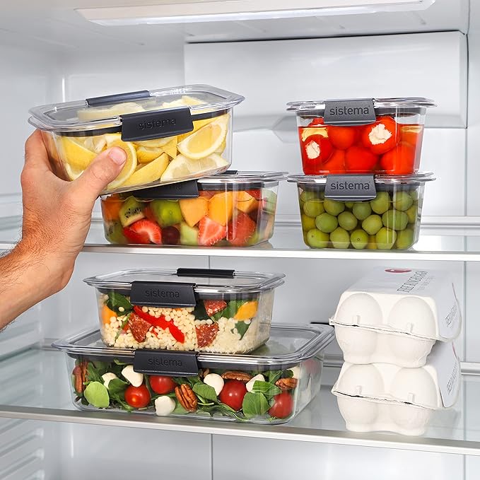 " Sistema 55105 Brilliance TRITAN Food Storage Container, 380 ml , Clear With Grey Clips and Seal "