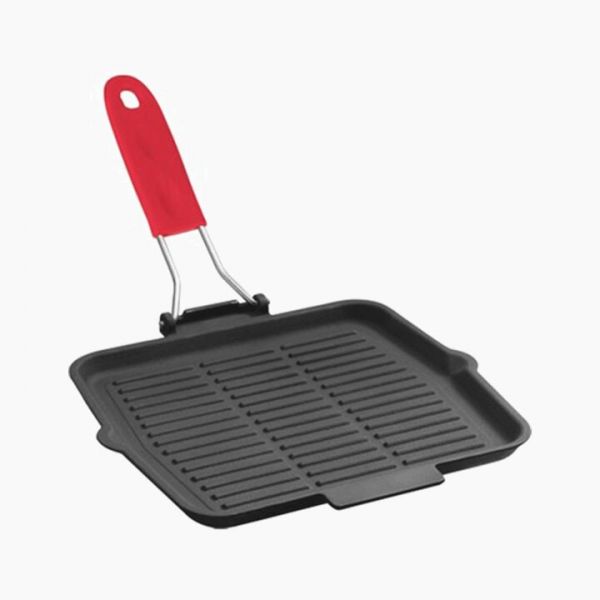 "Lava Grill Pan 24 x 24 cm with wire handle red silicon "