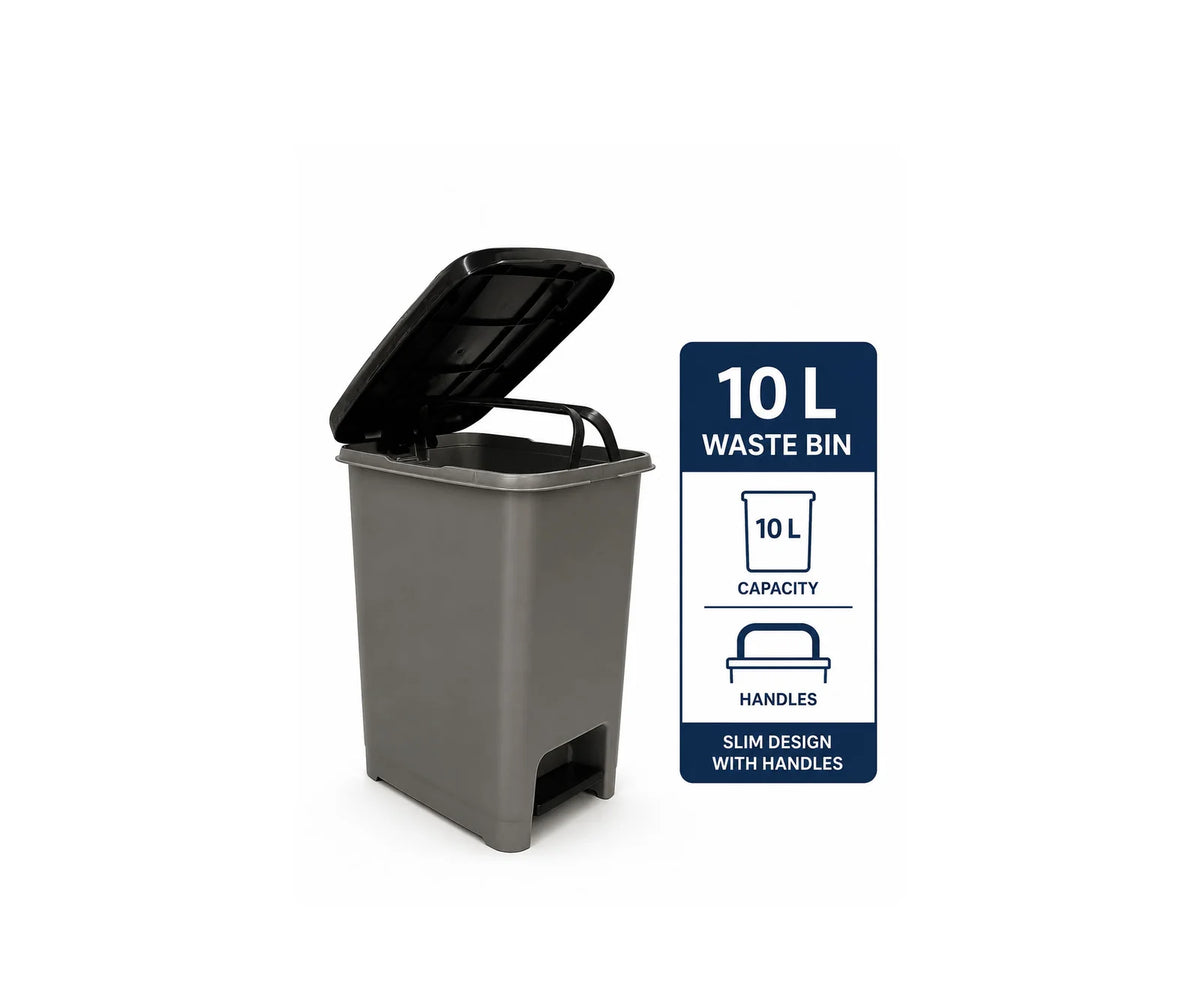 "Dunya SLIM 10L PEDAL WASTE BIN WITH HANDLES "