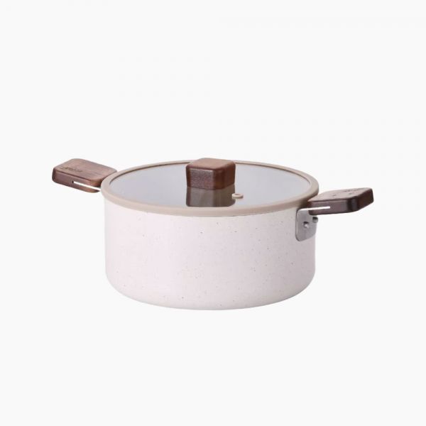 Bien/Cream Beige Marble Forged 18cm Casserole with Glass lid, full induction