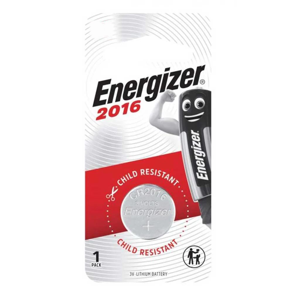 Energizer 1616BP1 lithium coin cell battery showing the silver metal surface and brand logo on the top.