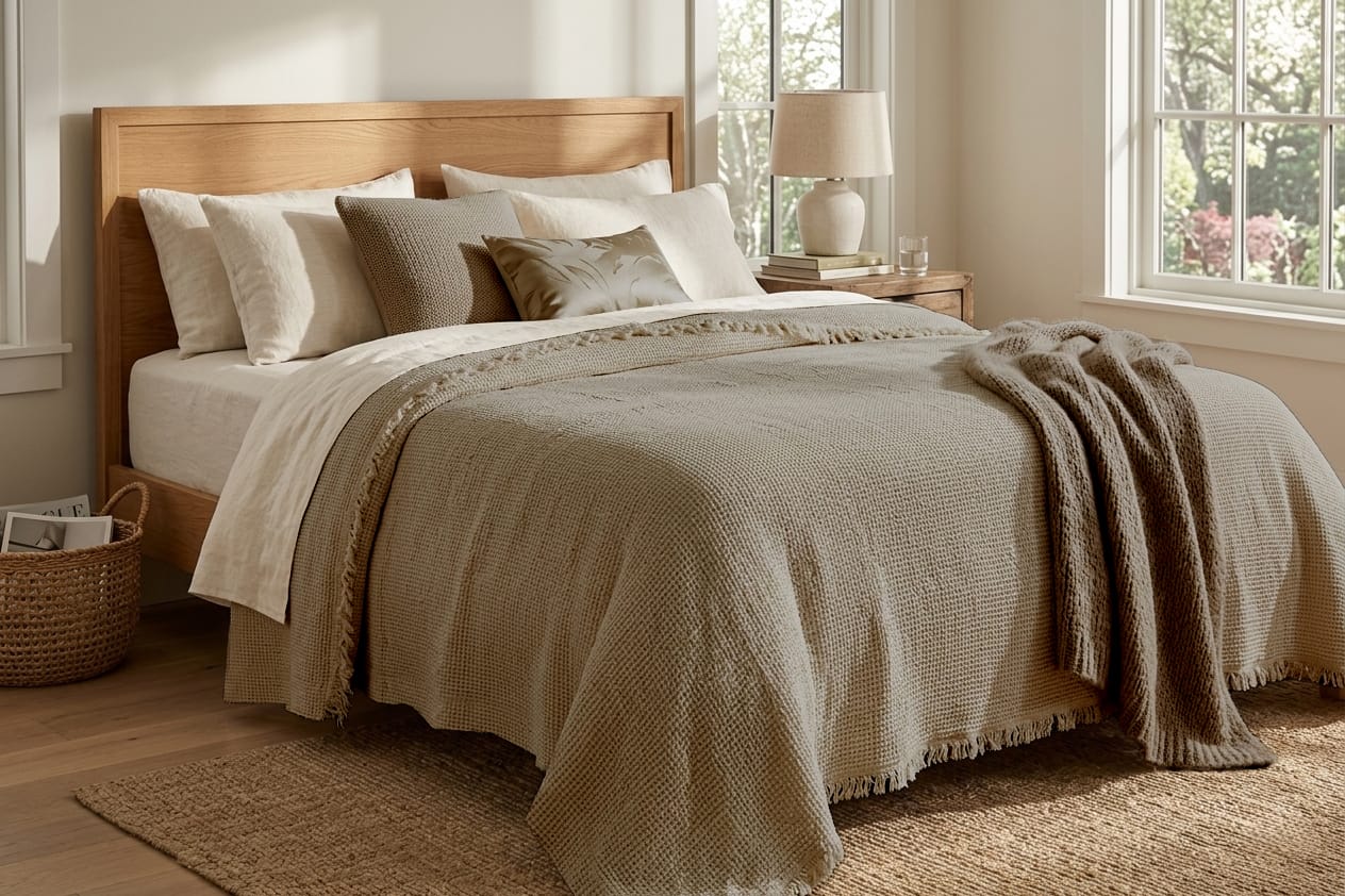MODA HOME waffle double cover draped over a bed, showing its textured fabric and cozy design for bedding comfort.
