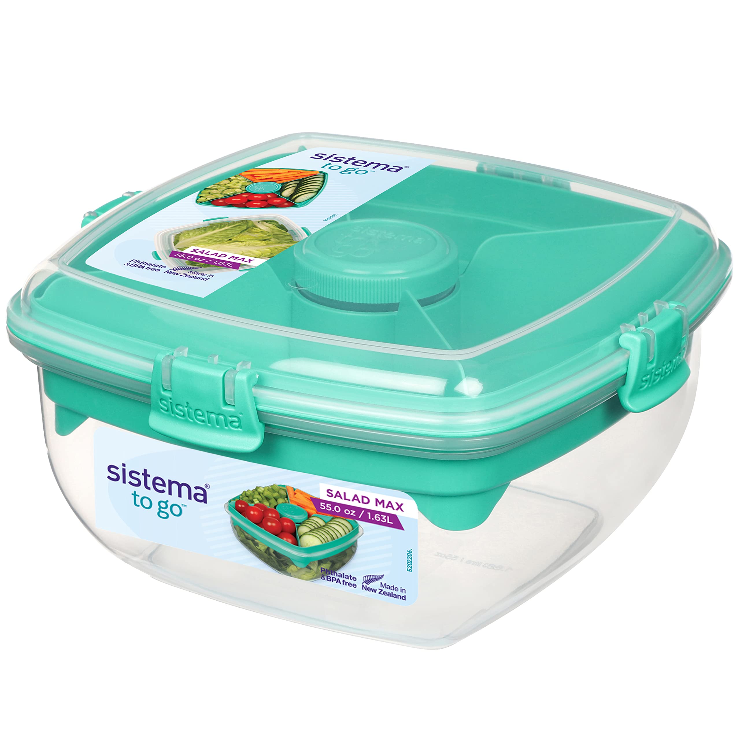 Sistema TO GO lunch box with multiple compartments, clear plastic lid, and compact design for convenient meal storage.