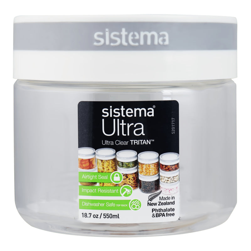 Sistema Tritan Ultra Round plastic jar with clear, durable design and secure lid, ideal for food storage.