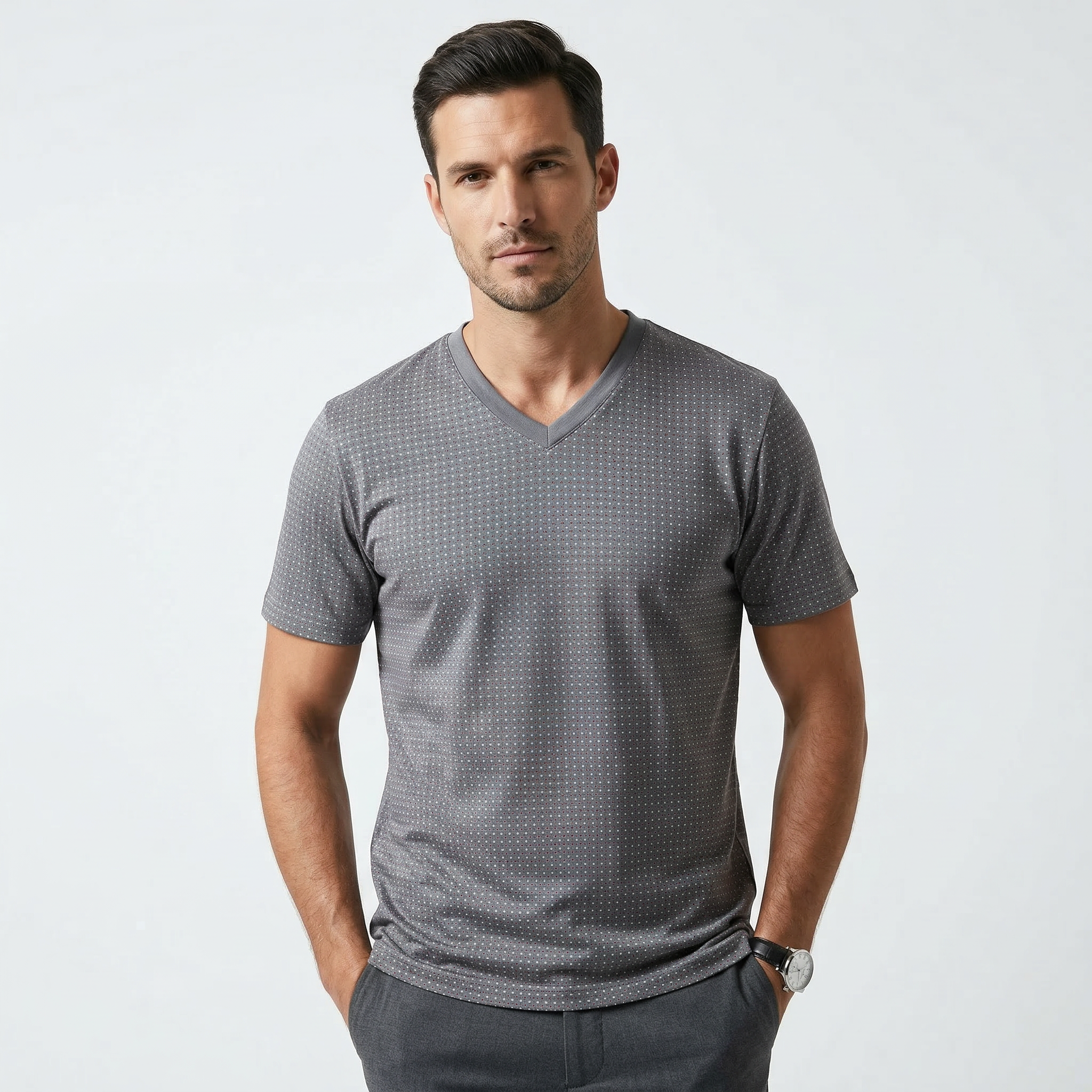 Cool dotted T-shirt pajama set with a relaxed fit, featuring a soft fabric and a casual, comfortable style.