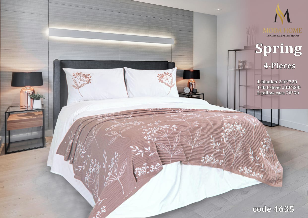 MODA HOME spring 4-piece coverlet set with floral design, 220x240 cm, featuring soft, lightweight bedding for a comfortable bedroom.