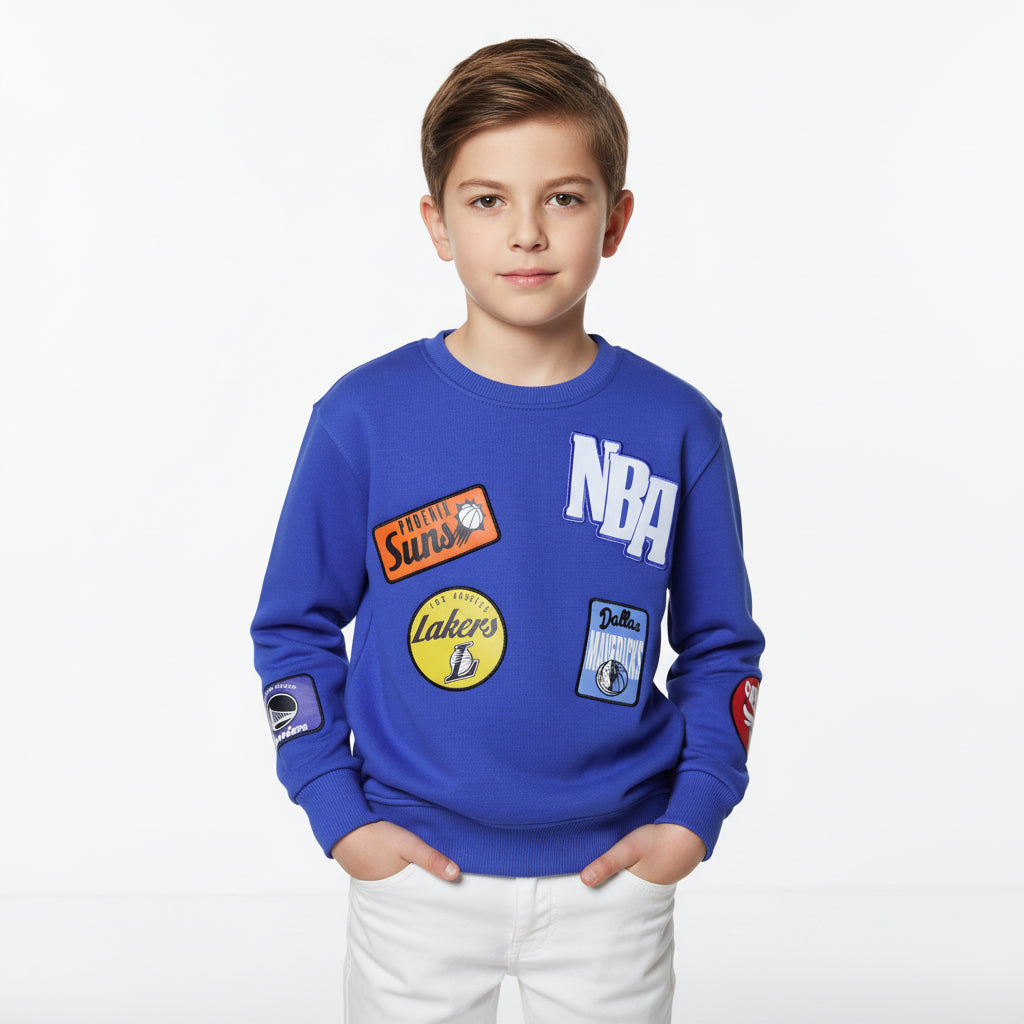 Marvy NBA R.Neck sweatshirt featuring team logo and design, made of soft fabric, shown in a close-up front view.
