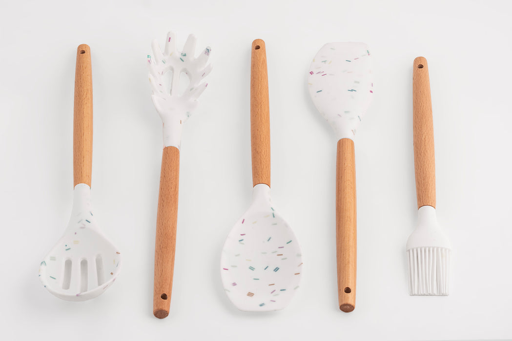 Wooden brush set with silicone handle set 5