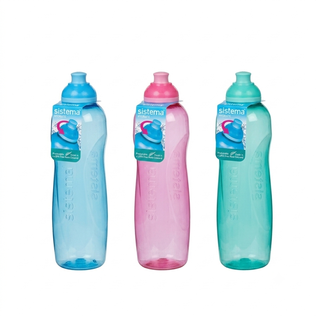 " Sistema Helix Plastic Squeeze Bottle, 600 ml Capacity, (Blue, Pink, Teal) "