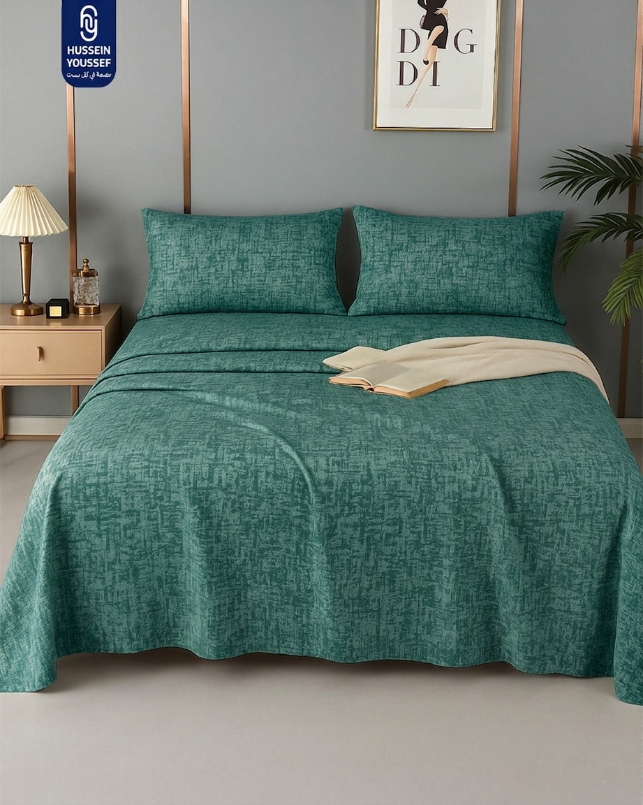 Golden cotton fitted sheet set with five pieces, 260 cm bed sheet and matching bedding from Bed Sheet brand.