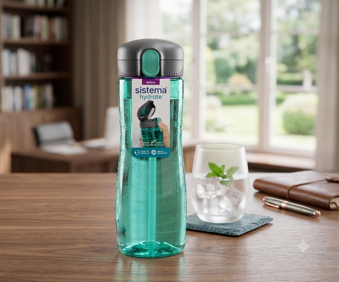 " Sistema Hydrate Quick Flip Water Bottle | 800 ml | BPA Free Water Bottle with Straw "