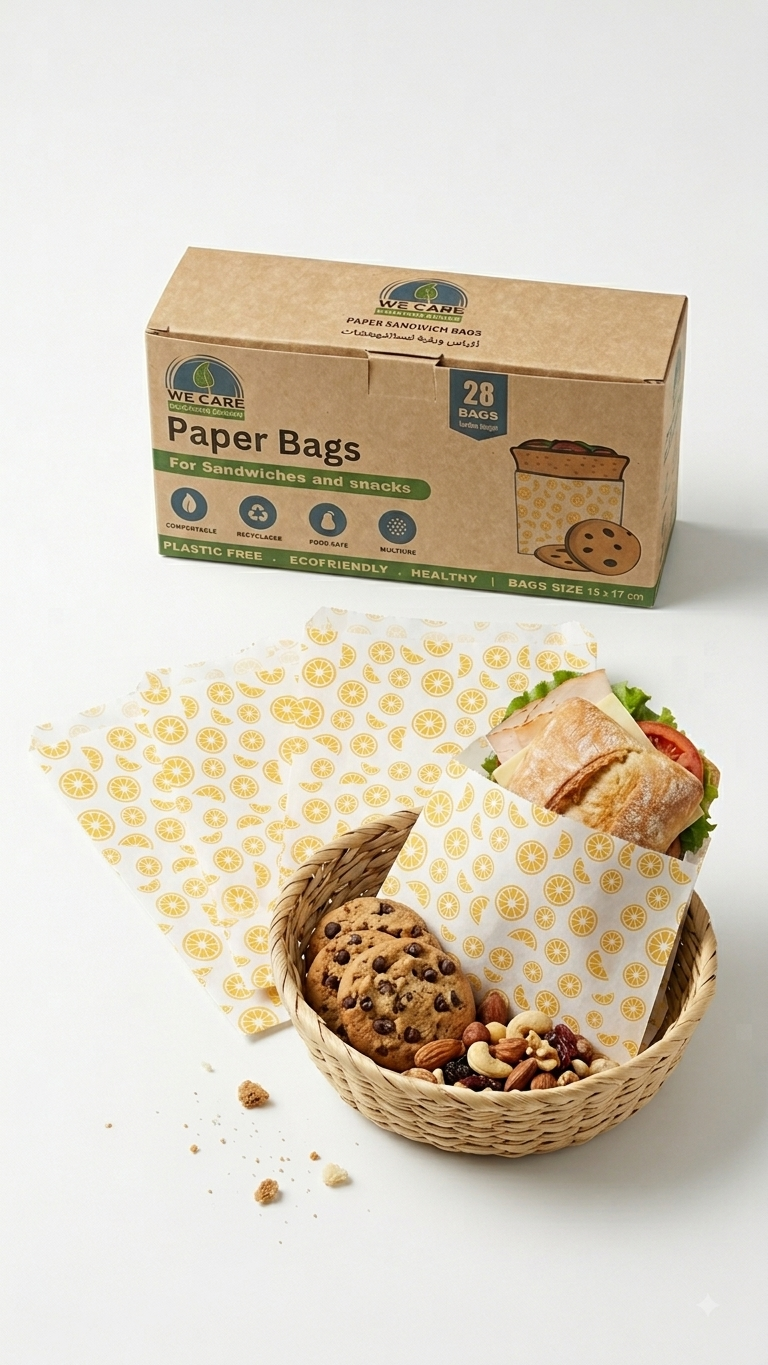 "We Care paper bags for sandwiches and snacks-28 pieces "