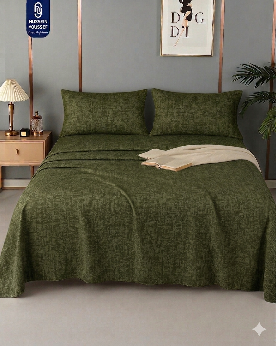 Golden cotton fitted sheet set with five pieces, size 260 cm, featuring a smooth and comfortable bed sheet from Bed Sheet brand.