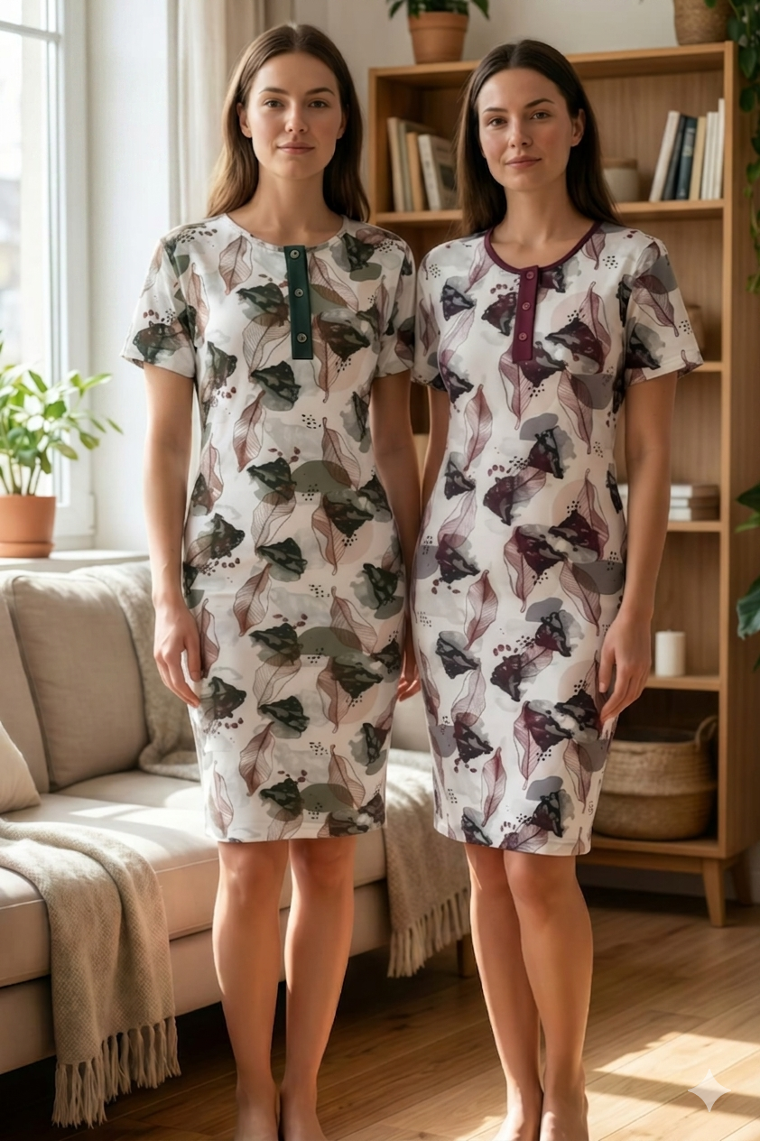Pistache Flowers H.S Short Nightshirt featuring a floral pattern in soft colors, lightweight and comfortable for sleepwear.