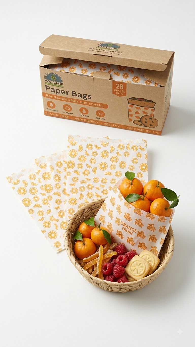 "We Care paper bags for sandwiches and snacks-28 pieces "