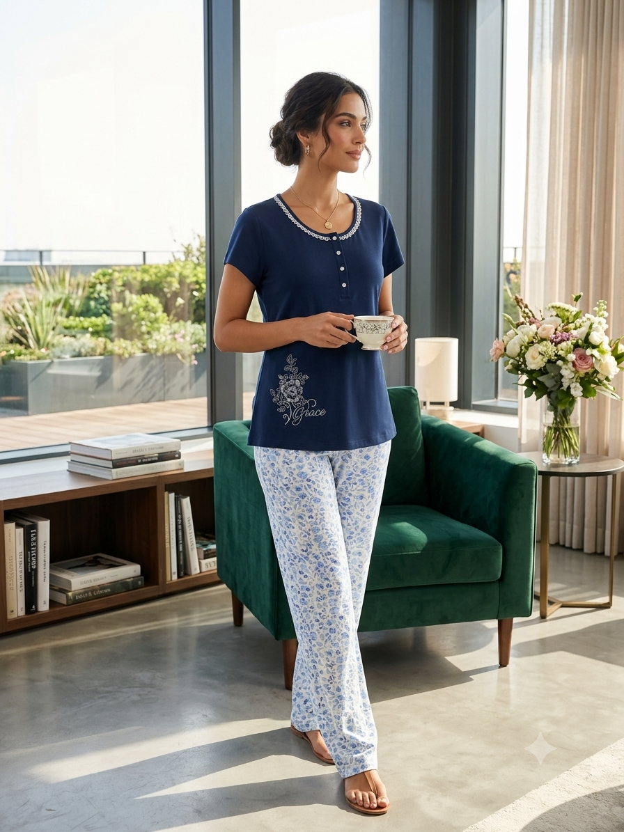 "VIVA FLOWER H.S BUTTONS PANT PAJAMA"