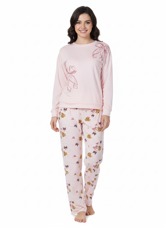 BOW EMB ROUND NECK PAJAMA