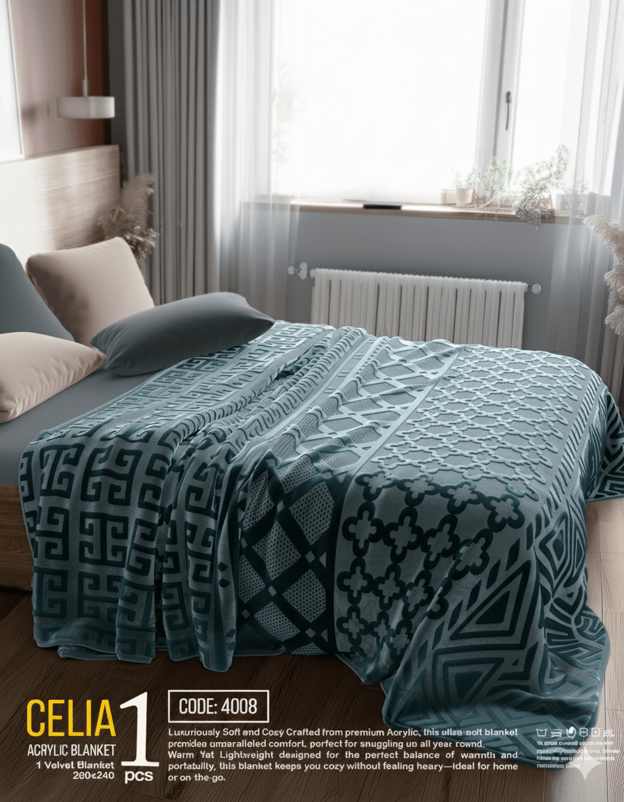 Gray CELIA double layer blanket by MODA HOME, showing soft, cozy fabric with a smooth, double-layer design perfect for bedding.