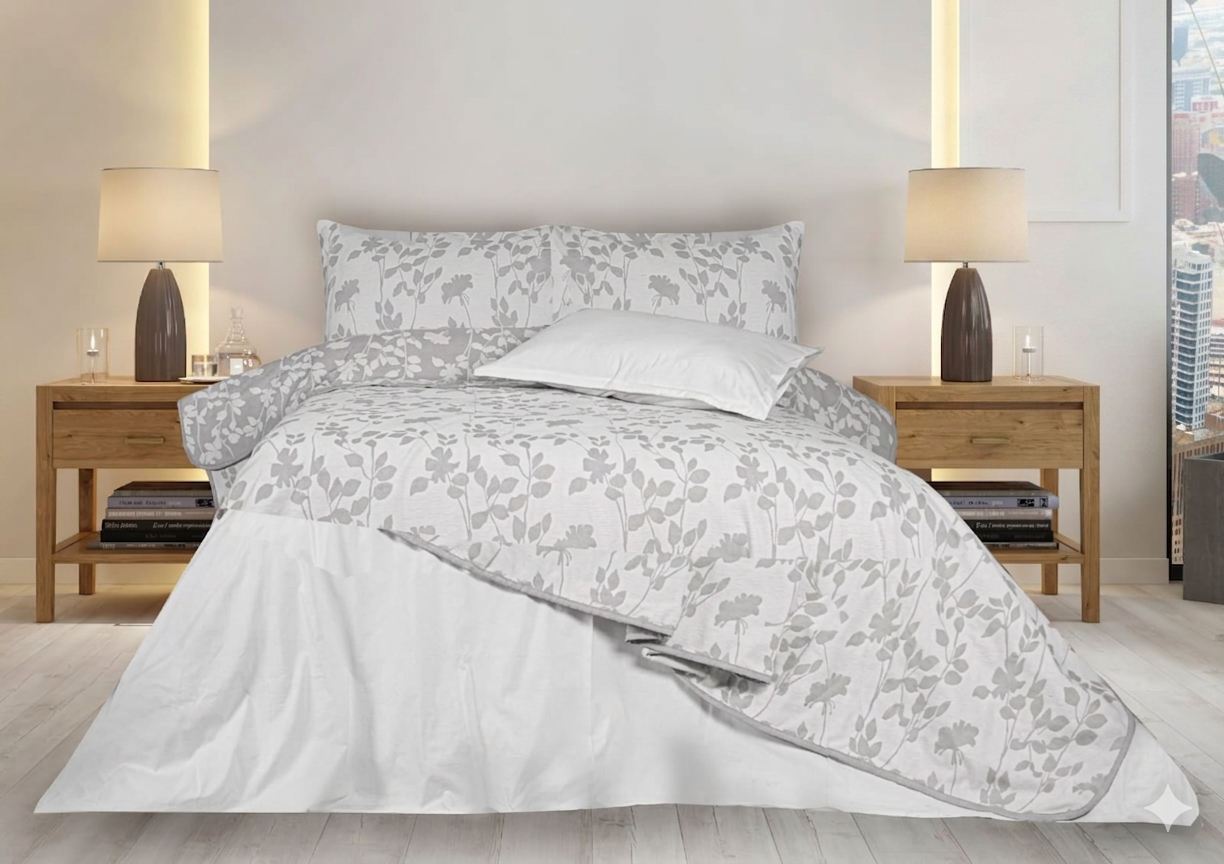 Digital print double coverlet with floral design from MODA HOME, featuring vibrant flower patterns on soft fabric.