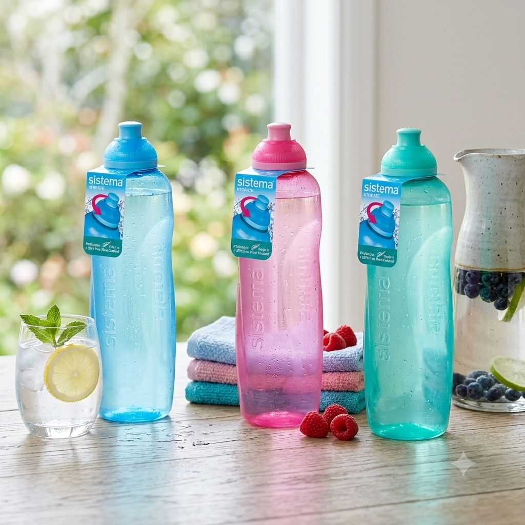 " Sistema Helix Plastic Squeeze Bottle, 600 ml Capacity, (Blue, Pink, Teal) "
