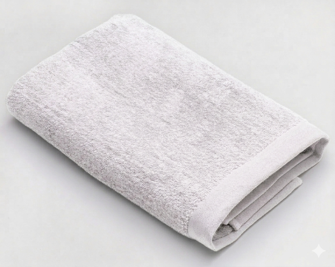 White wide-border cotton towel with a textured surface, 50x100 cm, by MODA HOME, displayed folded on a neutral background.
