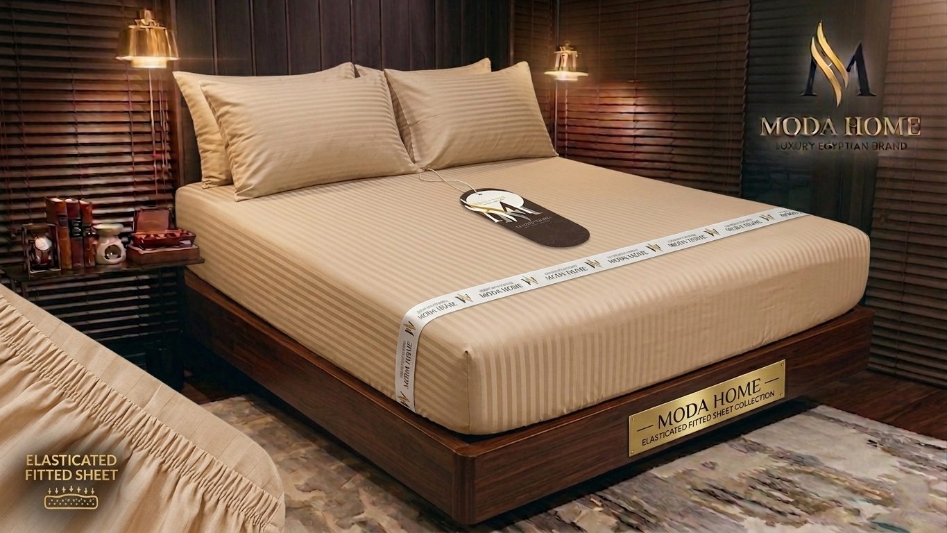 MODA HOME Stripe fitted sheet set in 200 CM, featuring a stylish striped pattern on soft, comfortable bedding fabric.